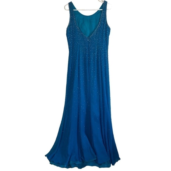 Blue Silk Gala Formal Dress Shimmering Sequins Size 10 - Picture 2 of 11